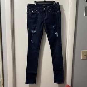 True Religion “Stella Low Rise Skinny” Women's Dark Blue Distressed Skinny Jeans